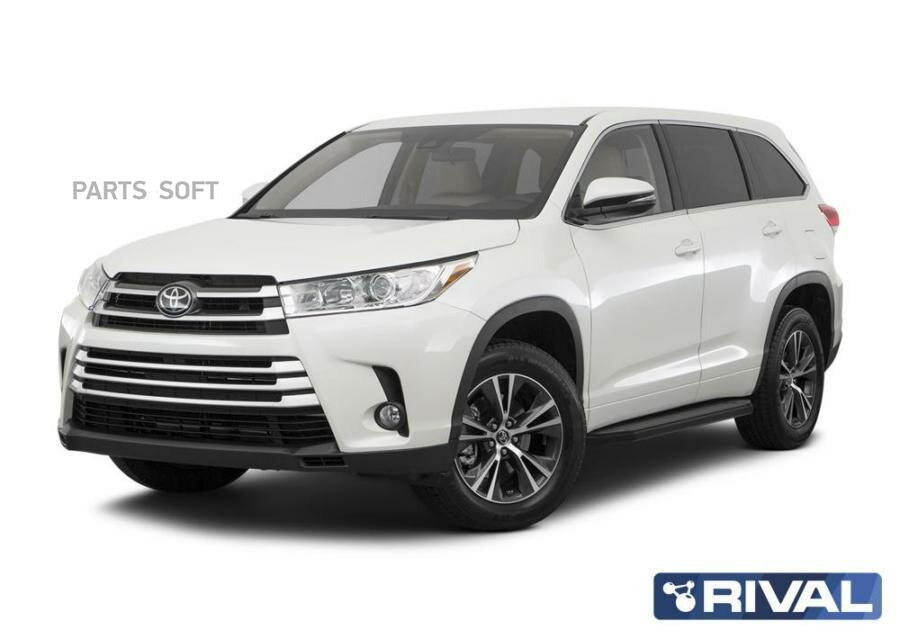 Пороги алюминиевые "Premium-Black" Rival для Toyota Highlander III 2014-2017 2017-н. в, 180 см, 2 шт, A180ALB.5706.1