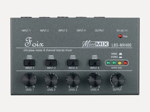 Изображение товара LBS-MX400 Микшер, 4 моно/стерео-канала, малошумящий, металл, Foix