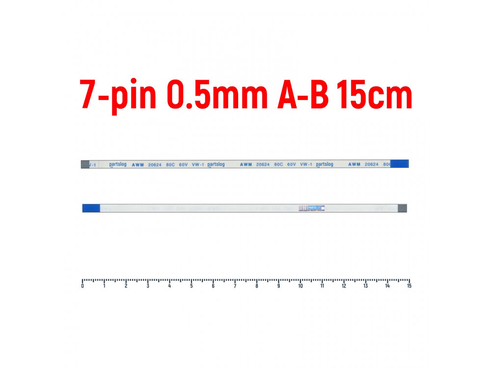 Шлейф FFC 7-pin Шаг 0.5mm Длина 15cm Обратный A-B AWM 20624 80C 60V VW-1