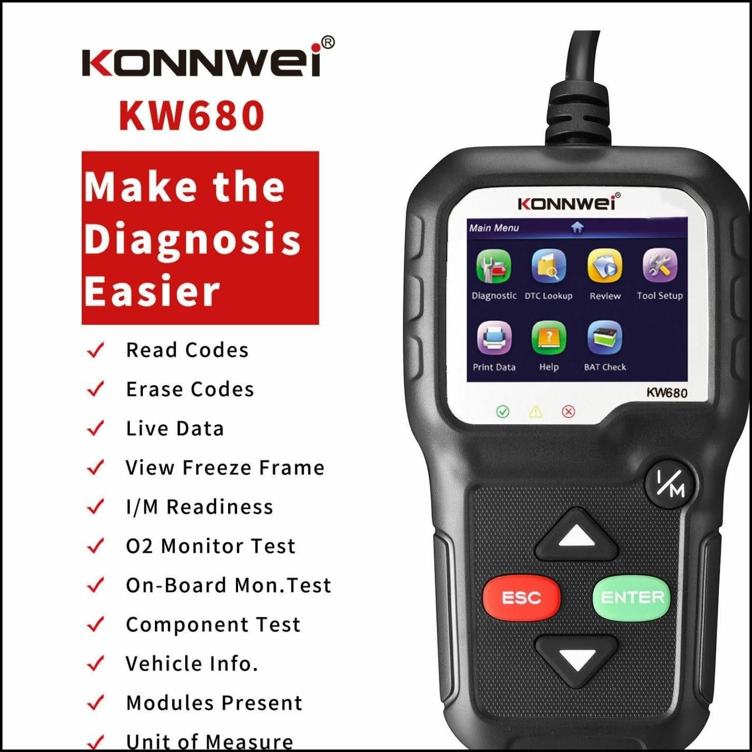 Автосканер для диагностики автомобиля Konnwei KW680 OBD 2
