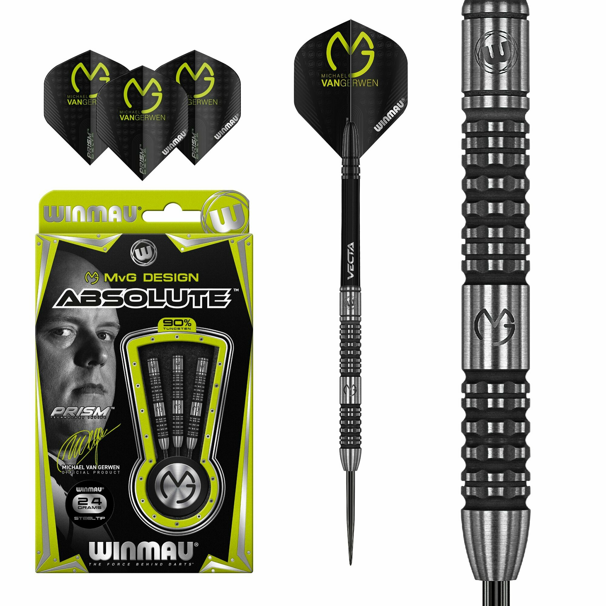 Чемпионские дротики 24гр Winmau Michael van Gerwen Absolute steeltip (профессиональные, вольфрам 90%)
