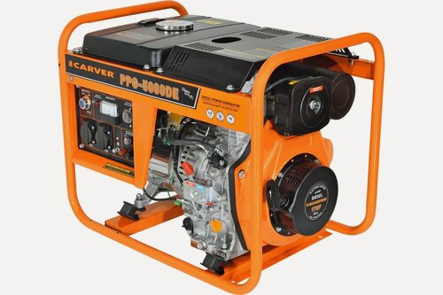 Изображение товара Генератор Carver PPG 5000 DE, дизельный, воздушная система охлаждения, 1 фаза, 2 розетки 220В