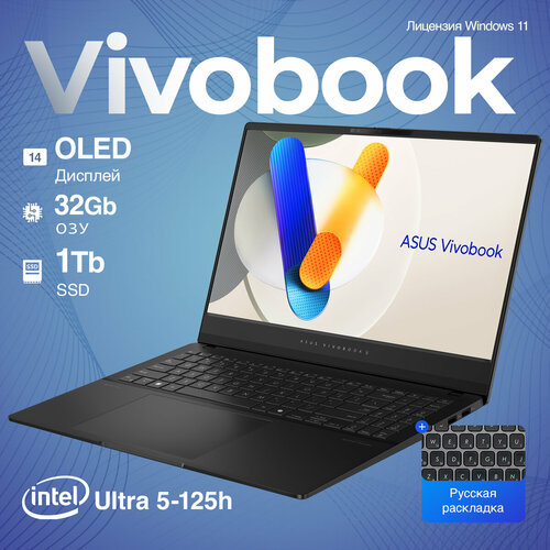 Ноутбук Asus Vivobook S 15 S5506M New Intel Core Ultra 5-125H OLED 32gb LPDDR5X 1Tb ssd русский Windows 11 Home лицензия русская клавиатура 110990₽