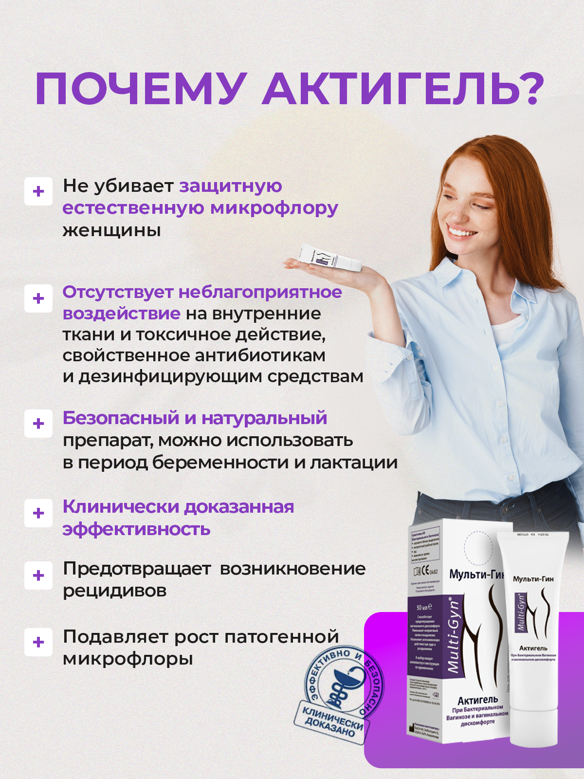 Изображение Актигель Мульти-Гин (Multi-Gyn) гель для интимной гигиены для женщин от вагиноза, 50 мл. Нидерланды