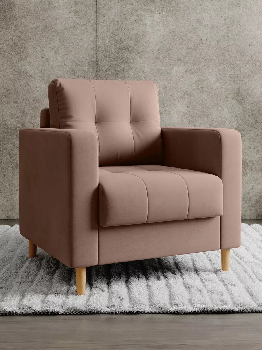 Кресло мягкое Руми велюр цвет темно-розовый с подлокотниками 76х70х86 см на ножках