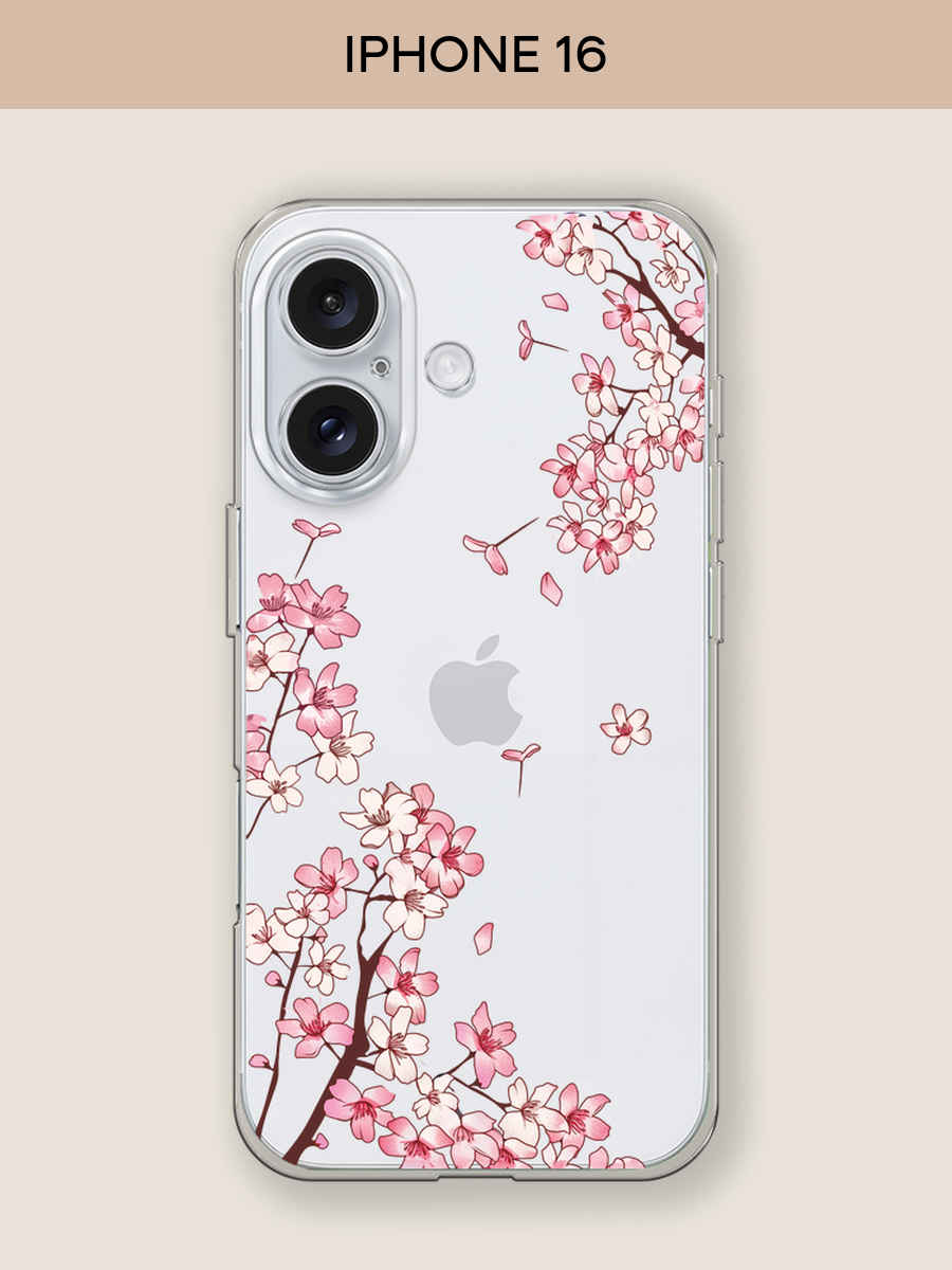 Силиконовый чехол "Ветви сакуры 1" на Apple iPhone 16 / Айфон 16, прозрачный