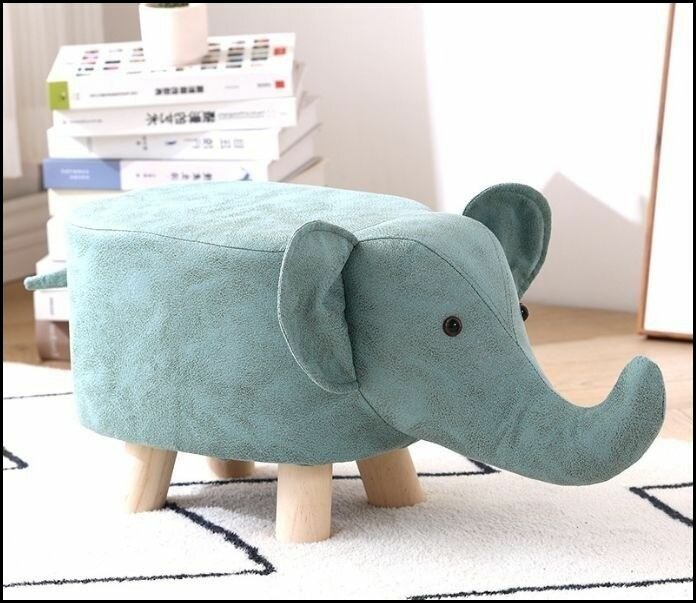Эксклюзивный детский пуф Слоник в синем цвете 50х25х28