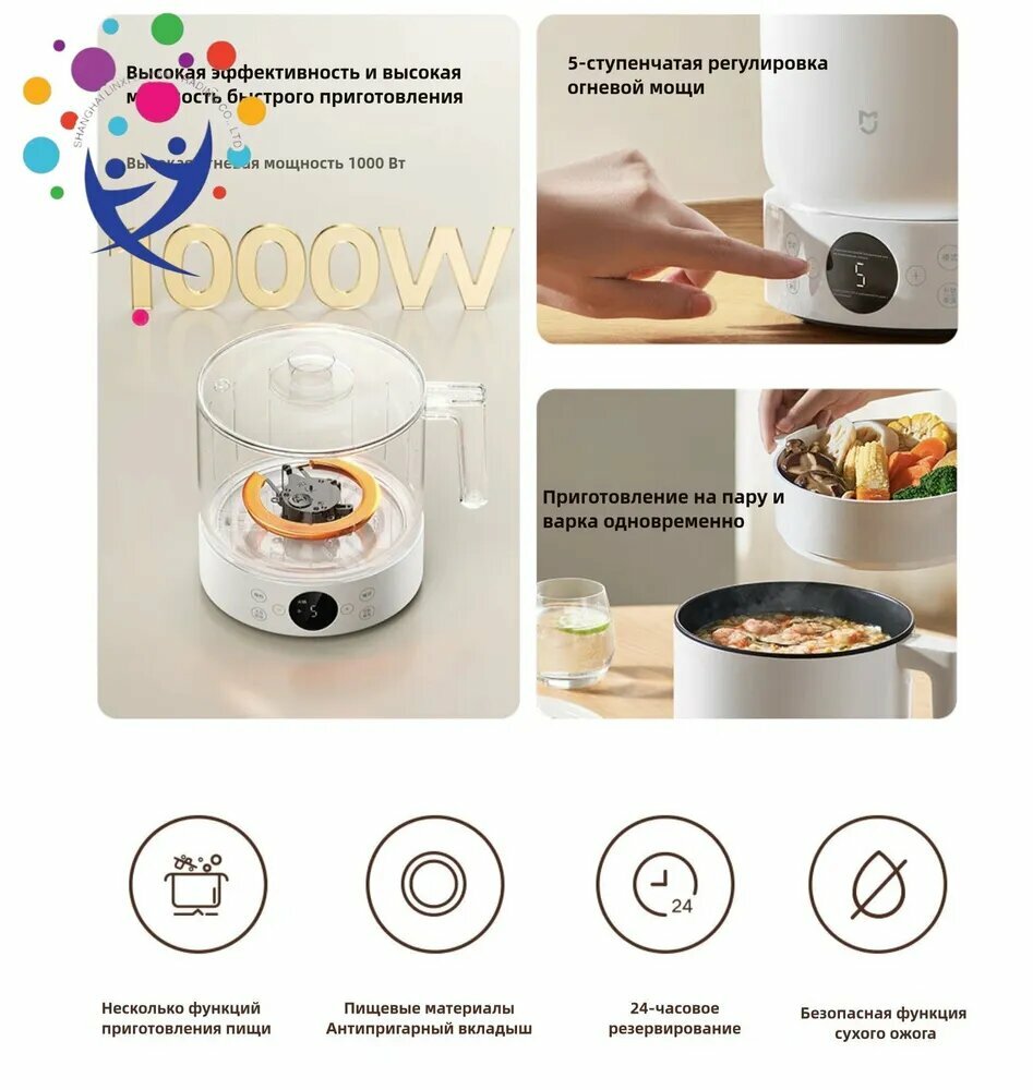 Пароварки Xiaomi Xiaomi Пароварка электрическая Mijia Multifunctional electric cooker 1000W NTC MEC01, белый