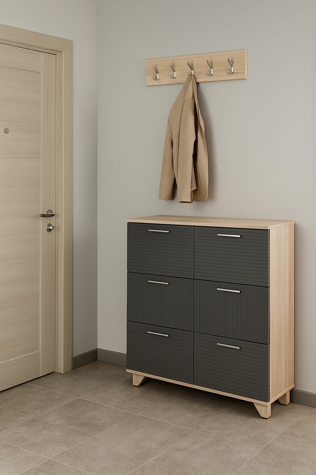 Обувница Копенгаген 6 ящиков ЛДСП Дуб сонома / МДФ Серый графит 100х40х95