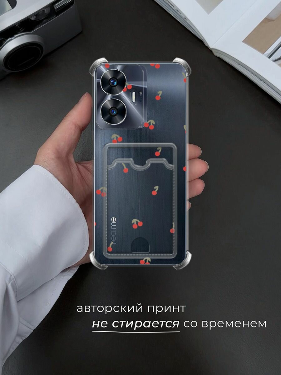 Чехол на Realme C55 (Реалми C55) с картой и принтом Милые вишенки — фото 1