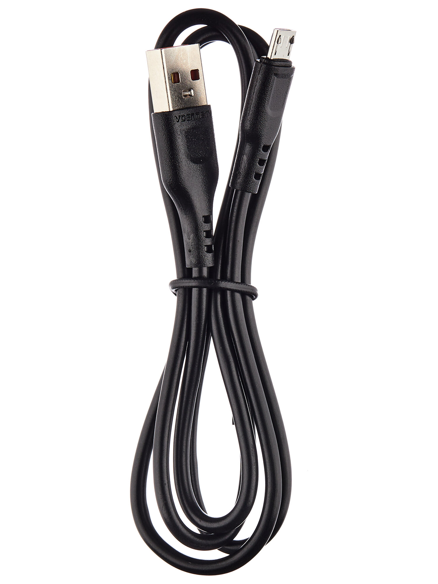 Кабель USB- micro-USB Denmen D01V, пластик штекер, 1м, круглый ПВХ, 2.4 A Черный Цвет