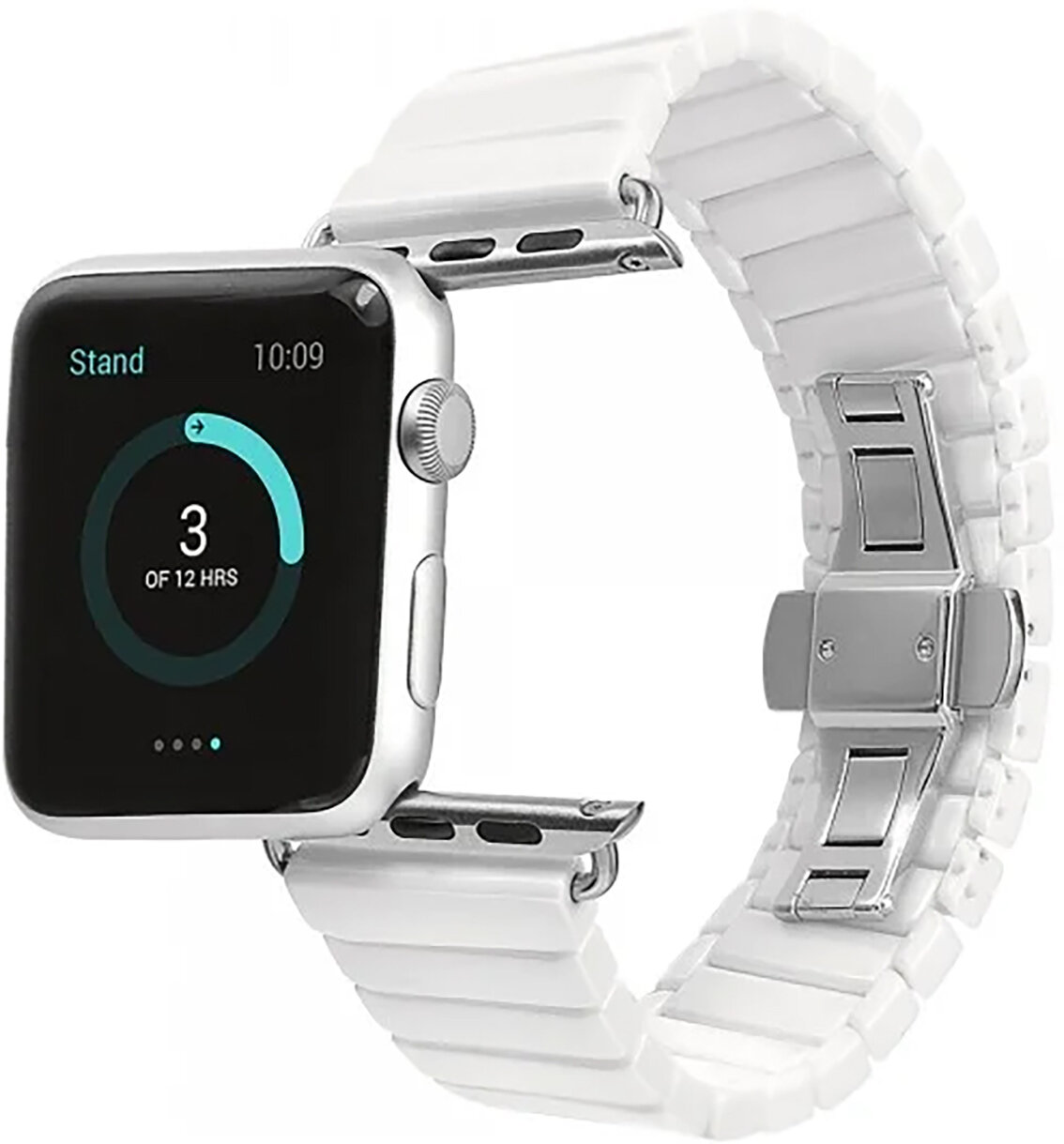Блочный керамический ремешок для смарт часов Apple Watch 1-9, SE 42-44-45-49 мм / Сменный браслет на Эпл Вотч 1, 2, 3, 4, 5, 6, 7, 8, 9, СЕ / Белый