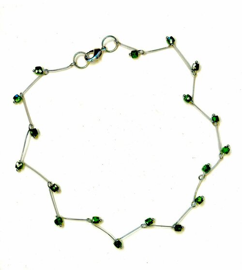 Чокер, хромдиопсид, длина 32 см., зеленый, серебряный