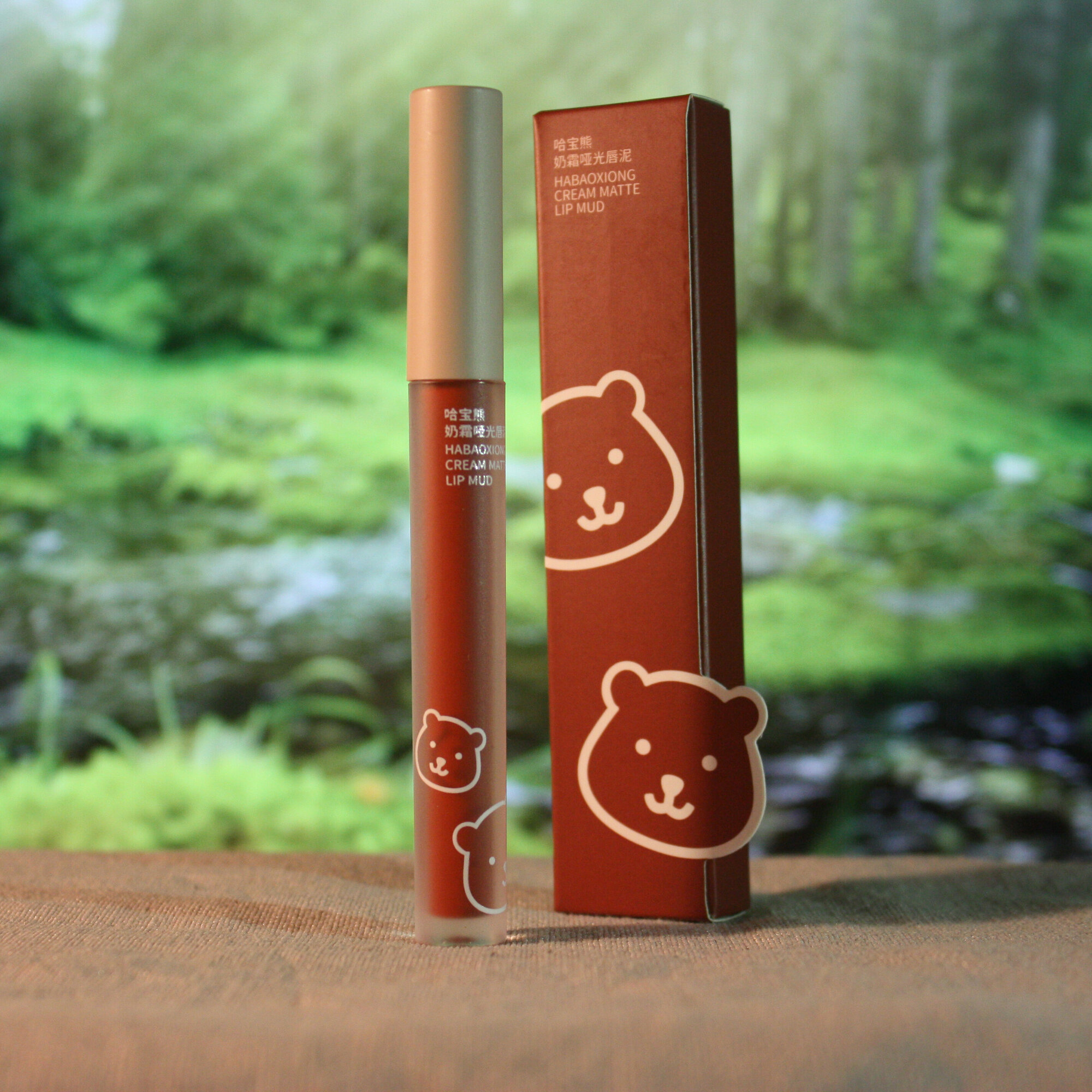 Помада губная жидкая матовая Мишка Хабао -оттенок "Груша с корицей", бренд Habao Bear
