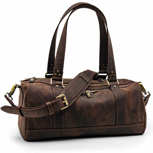 Сумка  саквояж J. Audmorr JARB401 классическая, натуральная кожа, текстиль, коричневый