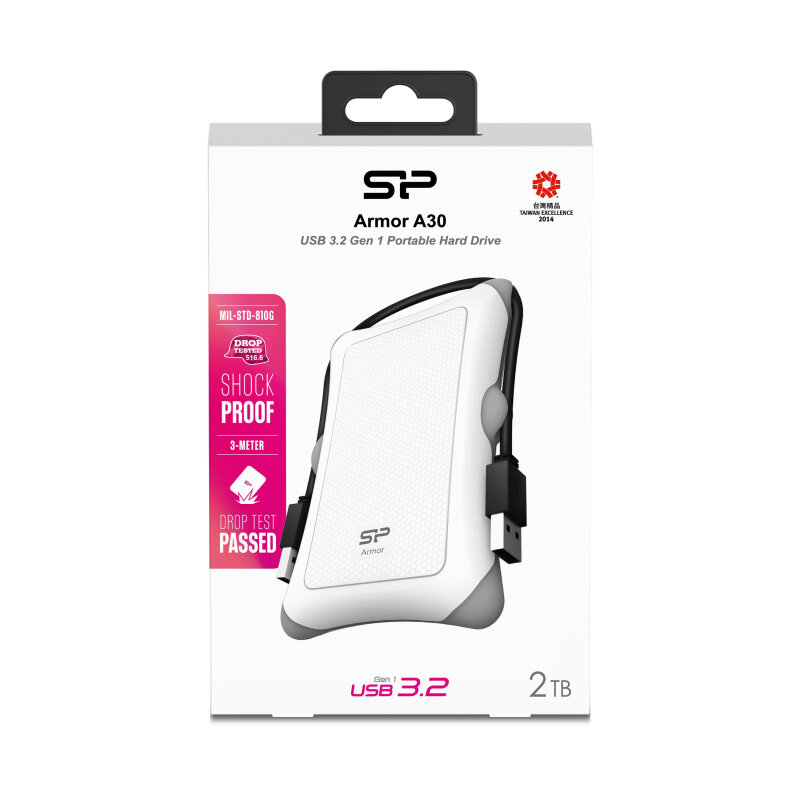 Портативный HDD Silicon Power Armor A30 2 TB USB 3.2, белый, резина