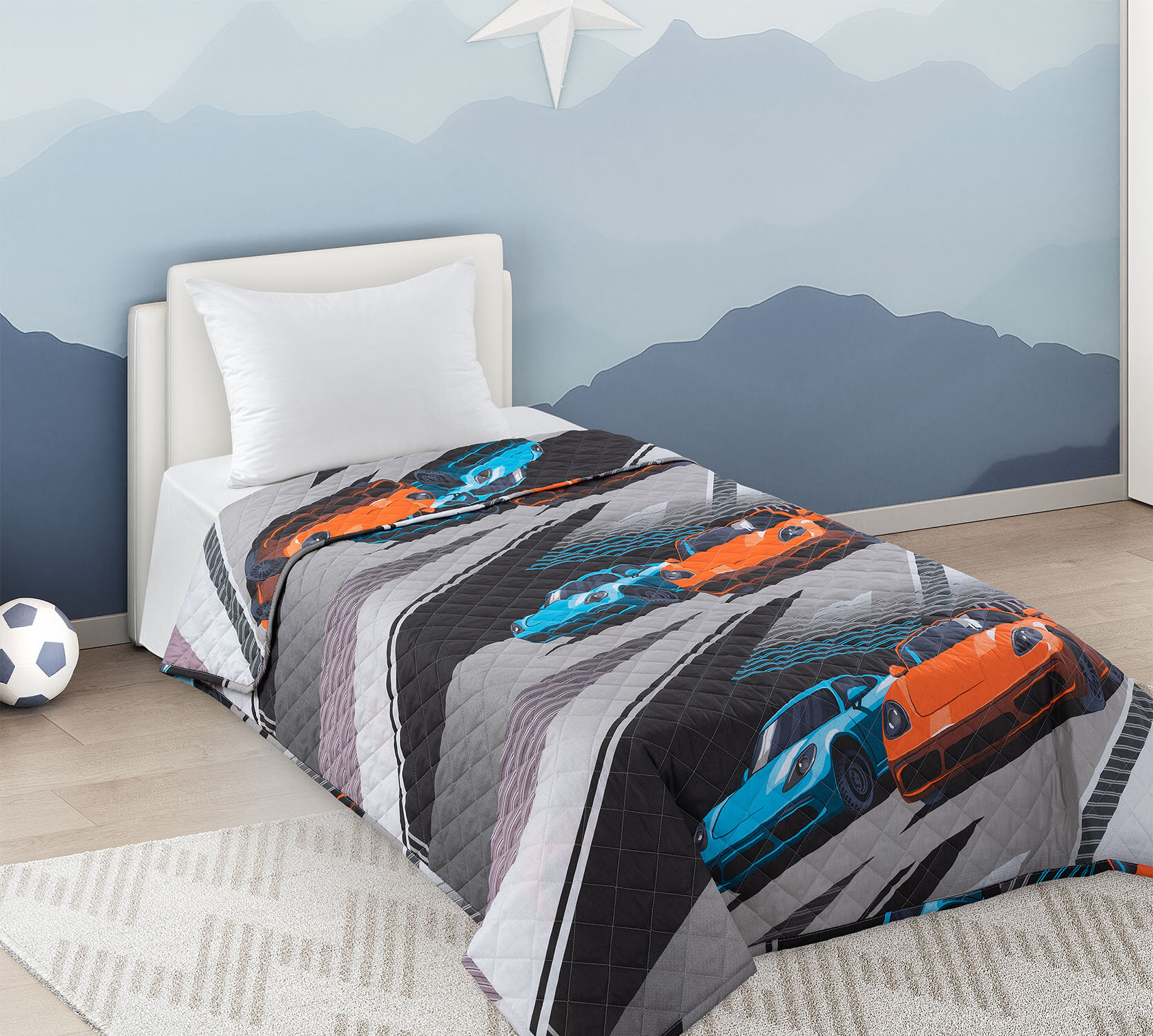 фото Покрывало Детское Стеганое 110х140 из поплина "Скорость 1 сер."