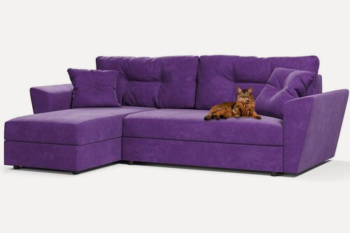 Изображение товара Угловой диван Амстердам еврокнижка, фиолетовый велюр Кабрио, левый угол