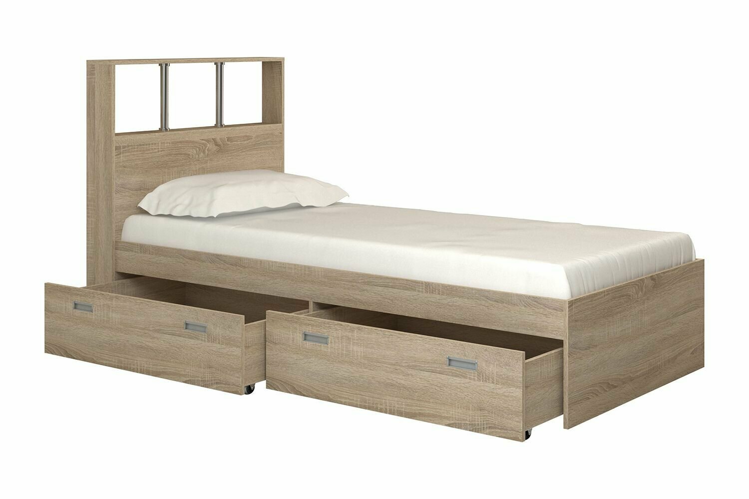 Кровать односпальная МногоМеб Бриз 6 90x200 с ящиками, дуб сонома