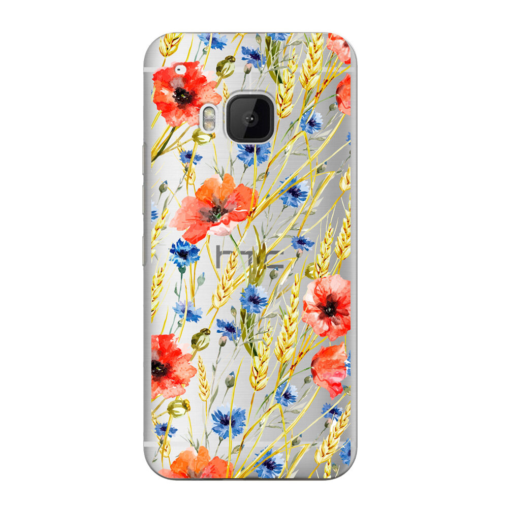 Чехол и защитная пленка для HTC One M9 Deppa Art Case Flowers маки и колосья