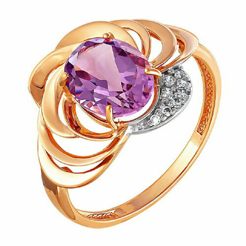 фото Кольцо rusgoldart, красное золото, 585 проба, фианит, размер 18, золотой, красный