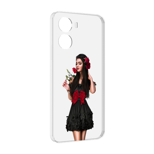 Чехол MyPads девушка-в-черном-платье-с-розой женский для Vivo Y56 5G задняя-панель-накладка-бампер
