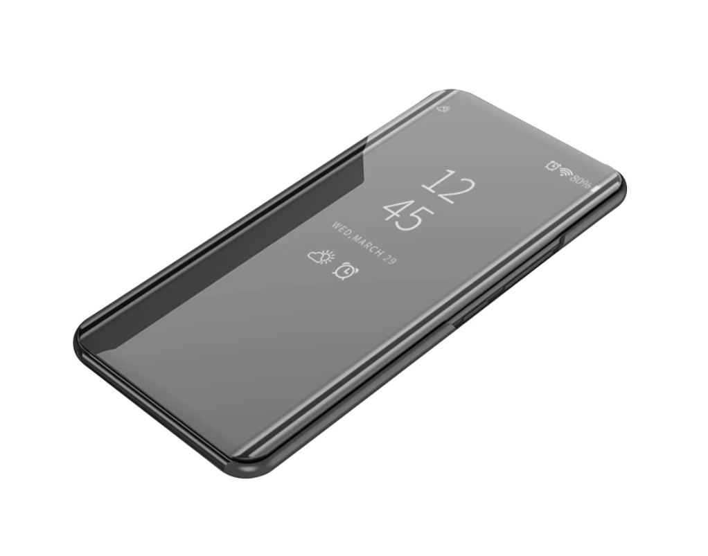 Чехол-книжка MyPads Clear View Cover для Samsung Galaxy S22 Plus + (SM-S906B) с полупрозрачной пластиковой крышкой с зеркальной поверхностью черный