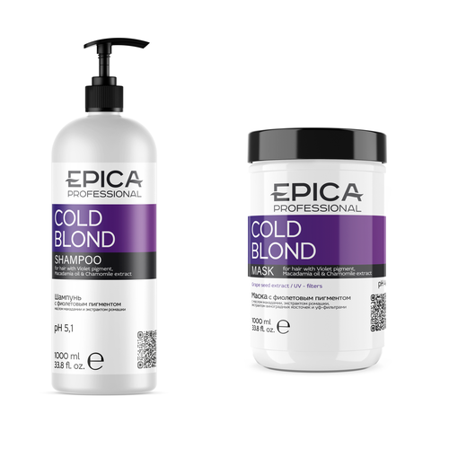 EPICA Professional Cold Blond Набор с фиолетовым пигментом (шампунь 1л+маска 1л) epica professional маска с фиолетовым пигментом маслом макадамии и экстрактом ромашки 250 мл epica professional cold blond