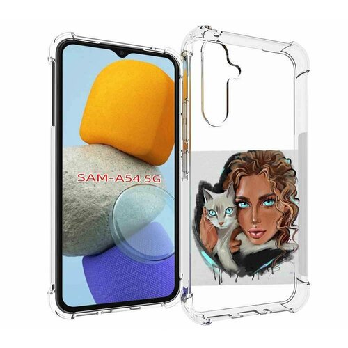 Чехол MyPads девушка-с-котом-голубые-глаза женский для Samsung Galaxy A54 задняя-панель-накладка-бампер