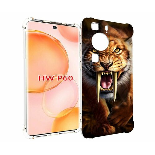 Чехол MyPads саблезубый злой тигр для Huawei P60 задняя-панель-накладка-бампер