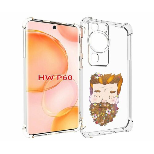 Чехол MyPads мужчина с цветами в бороде для Huawei P60 задняя-панель-накладка-бампер