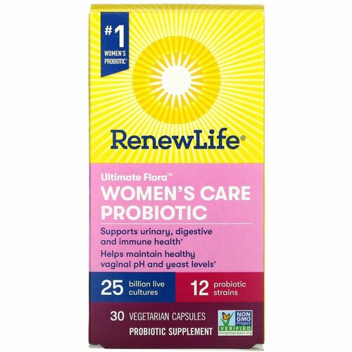 Renew Life, Ultimate Flora, пробиотик Women&#x27; s Care для женского здоровья, 25 млрд живых культур, 30 вегетарианских капсул