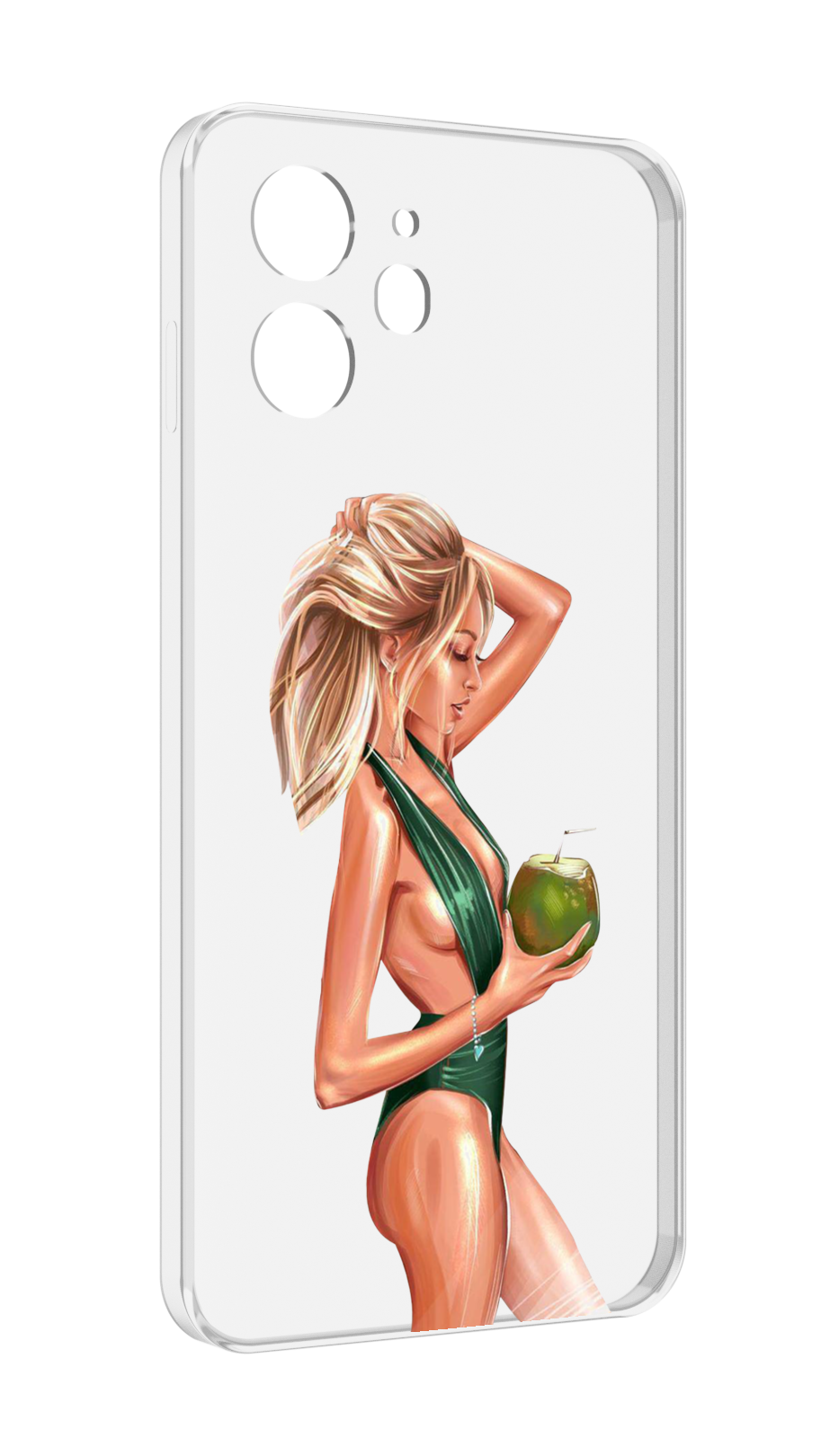 Чехол MyPads девушка-с-кокосом-в-зеленом-купальнике женский для Oukitel C32 задняя-панель-накладка-бампер
