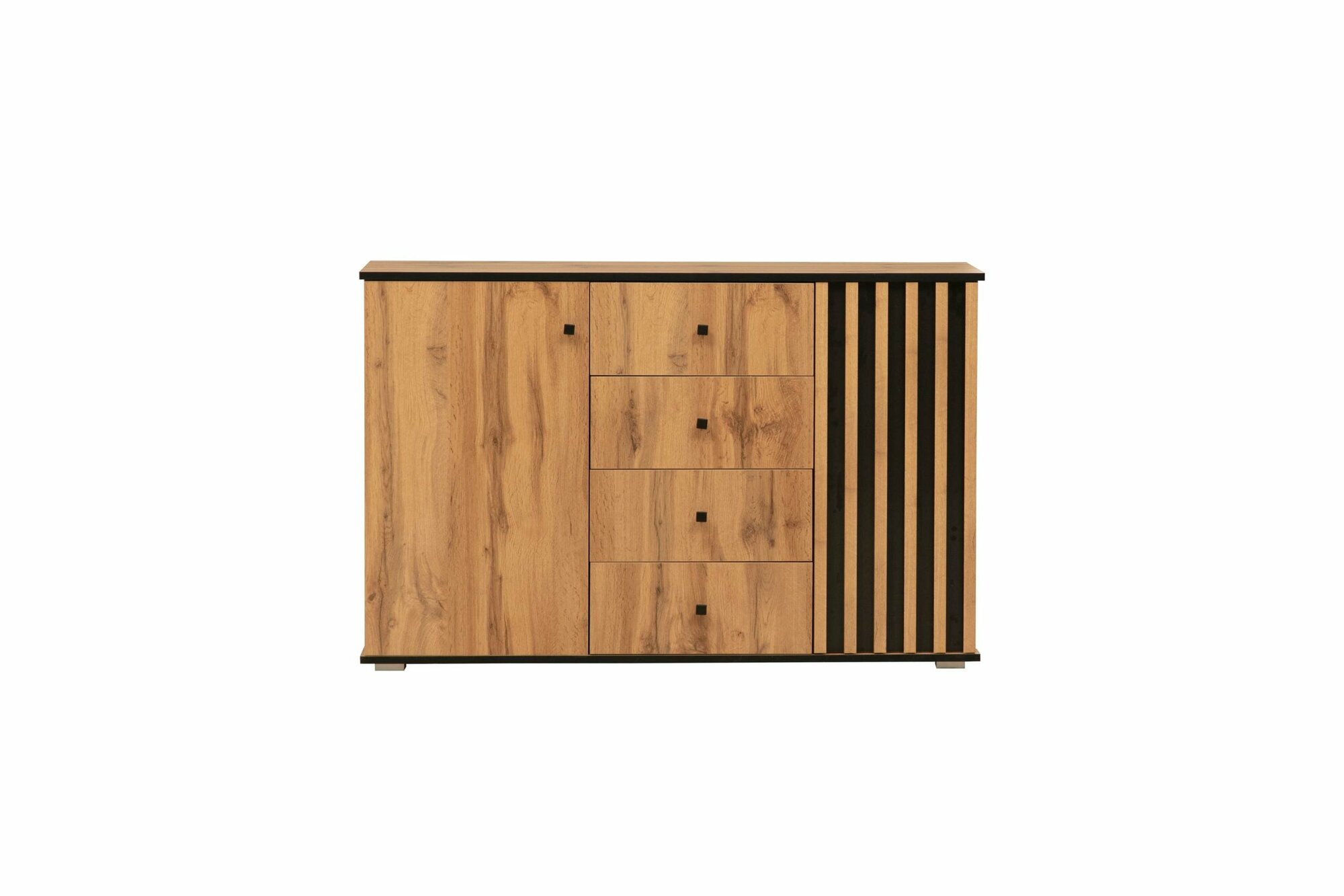 фото Комод 51.04 Либерти (опора метал. h=20мм) (дуб вотан / черный / профиль: Masa Decor дуб вотан)