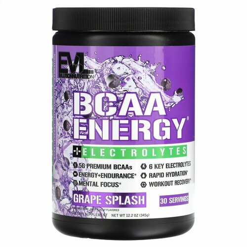 EVLution Nutrition, BCAA Energy Plus Electrolytes, Grape Splash, 12.2 oz (345 g)