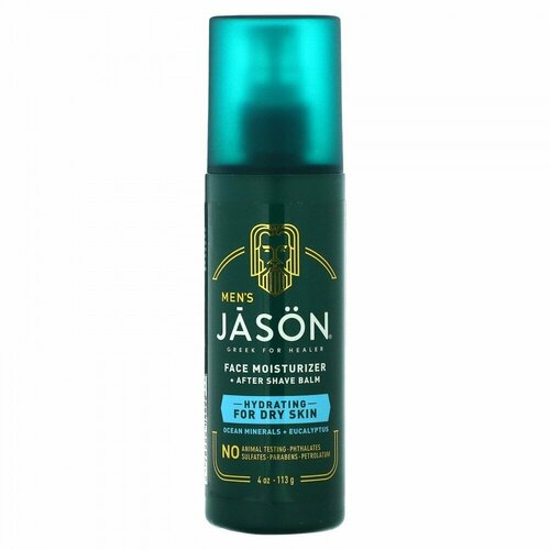 Jason Natural, Men' s, Face Moisturizer + After Shave Balm, Ocean Minerals + Eucalyptus, 4 oz (113 g)