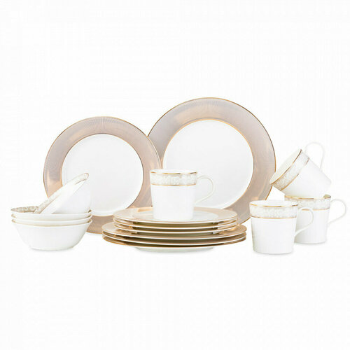 Сервиз столовый на 4 персоны, 16 предметов, фарфор, белый, декор MHCNPO30030 Елена