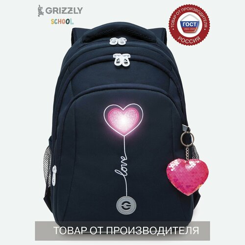 Рюкзак школьный GRIZZLY с карманом для ноутбука 13, анатомической спинкой, тремя отделениями, для девочки RG-361-2/3