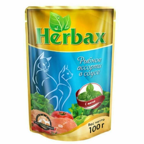 Herbax консервы для кошек Рыбное ассорти с мятой, 100 г, 6 штук
