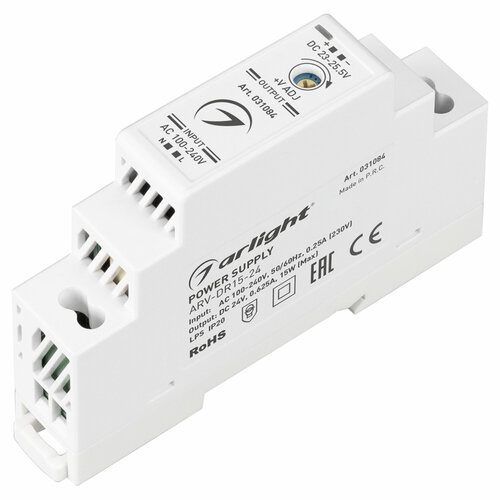 Блок питания ARV-DR15-24 (24V, 0.63A, 15W) (Arlight, IP20 DIN-рейка) блок питания arlight arv dr15 12 12v 15w ip20 1 25a 034670