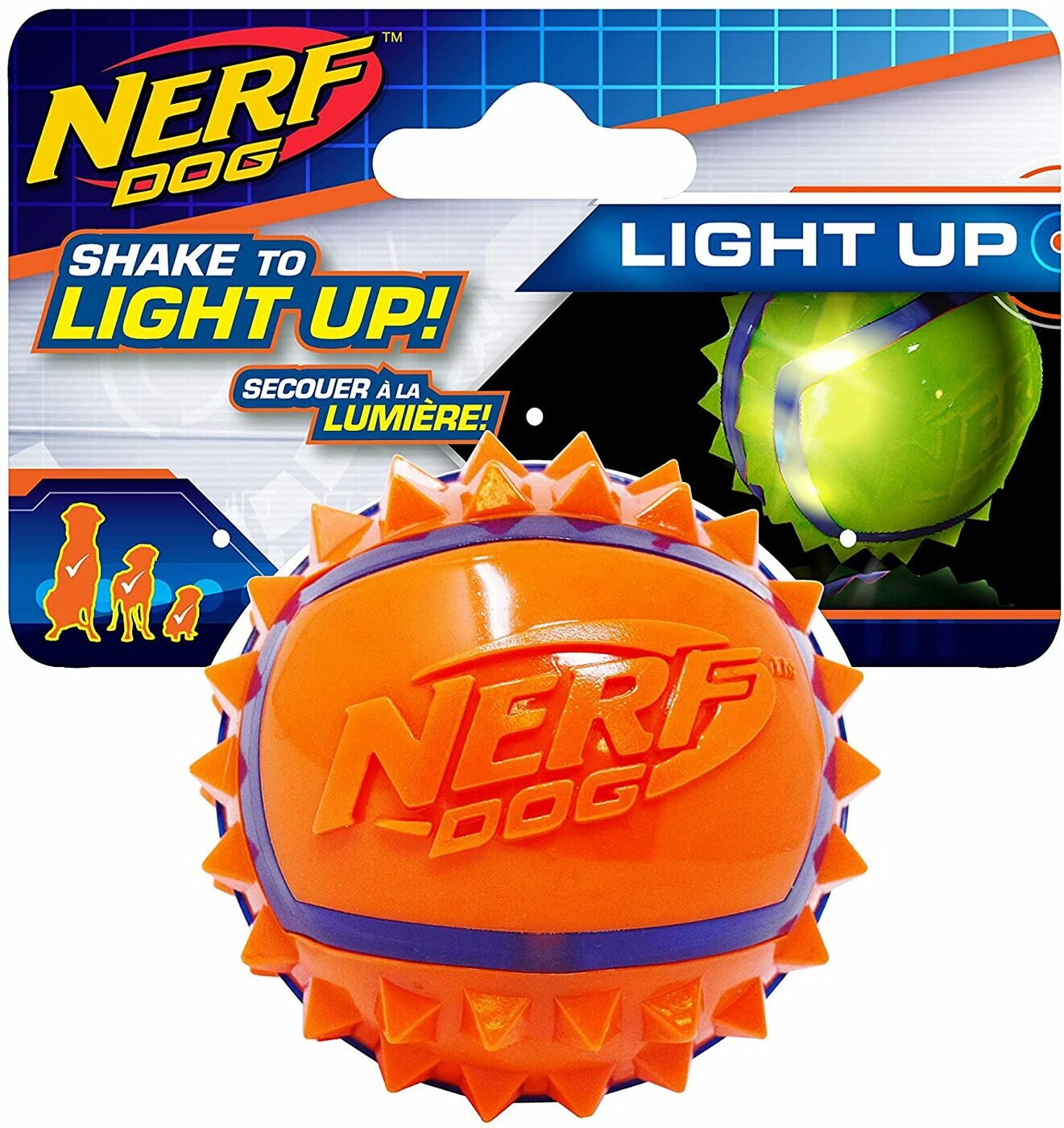 Nerf dog Игрушка для собак Мяч из термопластичной резины с шипами светящийся сине-оранжевый 6 см