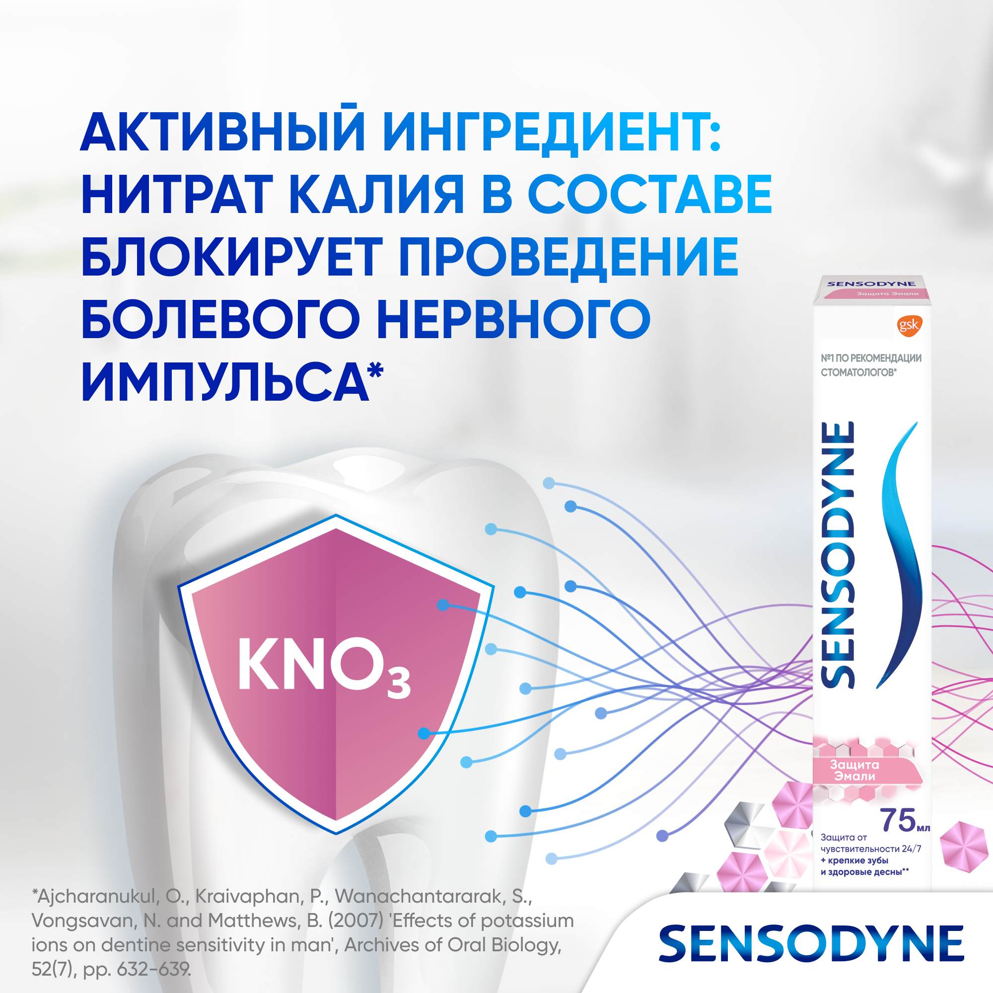 Зубная паста Sensodyne Защита Эмали с фтором для поддержания здоровья десен, защиты от кариеса и удаления бактериального зубного налета, 75мл*2шт