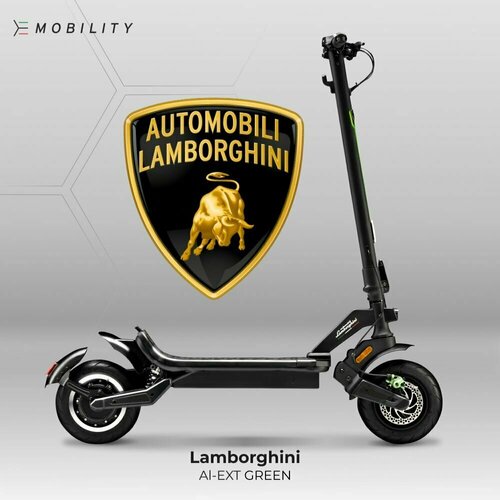 фото Электросамокат lamborghini automobili al-ext green складной, 25 км/ч, двойная тормозная система, задняя подвеска