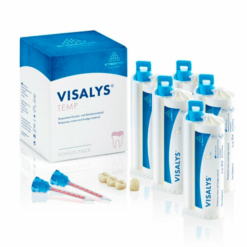 Visalys Temp A2 (Bonus pack) - материал для изготовления временных коронок и мостов, цвет A2, 5 x 50 мл + 15 смесительных канюль