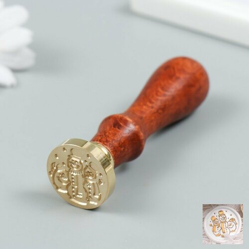 Печать для сургуча с деревянной ручкой Три снеговика 9х25х25 см 1013₽