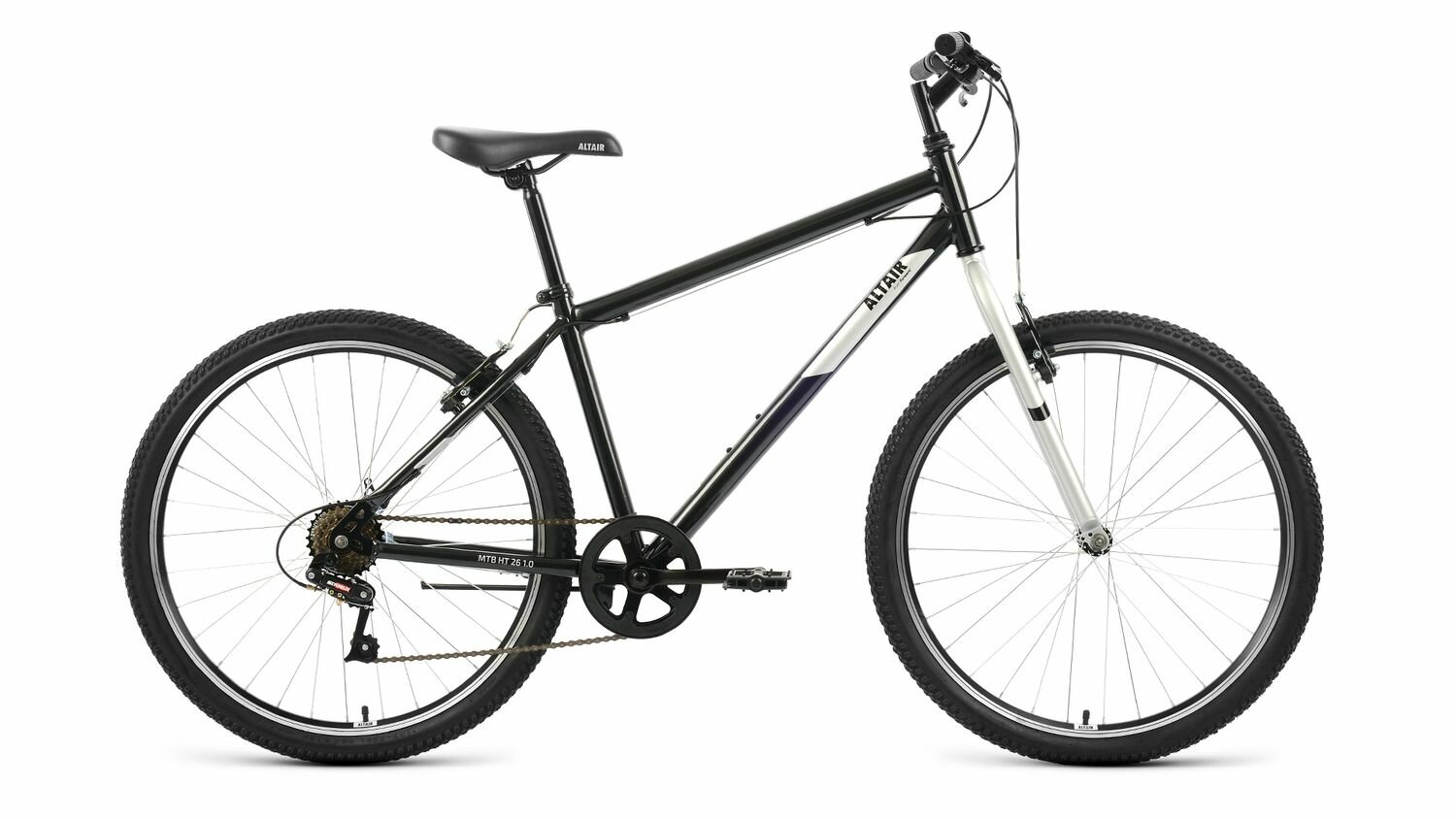 Велосипед ALTAIR MTB HT 1.0 26" (2022) (Велосипед ALTAIR MTB HT 26 1.0 (26" 7 ск. рост. 19") 2022, черный/серый, RBK22AL26103)