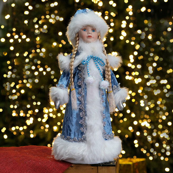 Новогодняя фигурка Снегурочка в синей шубе, высота 40 см