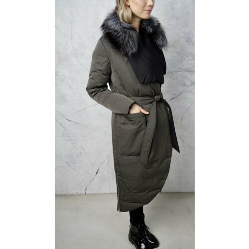 фото Пуховик, размер 42, черный, зеленый piccante style