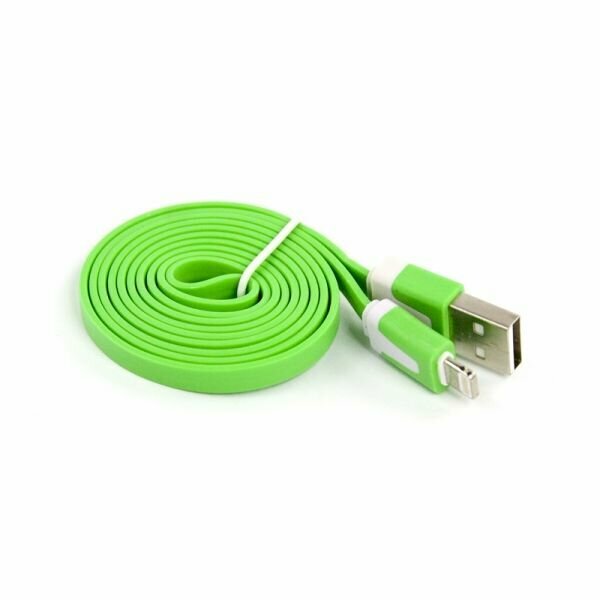 USB кабель для Apple iPhone, iPad, iPod 8 pin плоский узкий зеленый, европакет LP