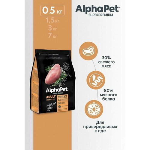 AlphaPet Superpremium Adult сухой корм для взрослых собак мелких пород с индейкой, 500г, 2 шт.